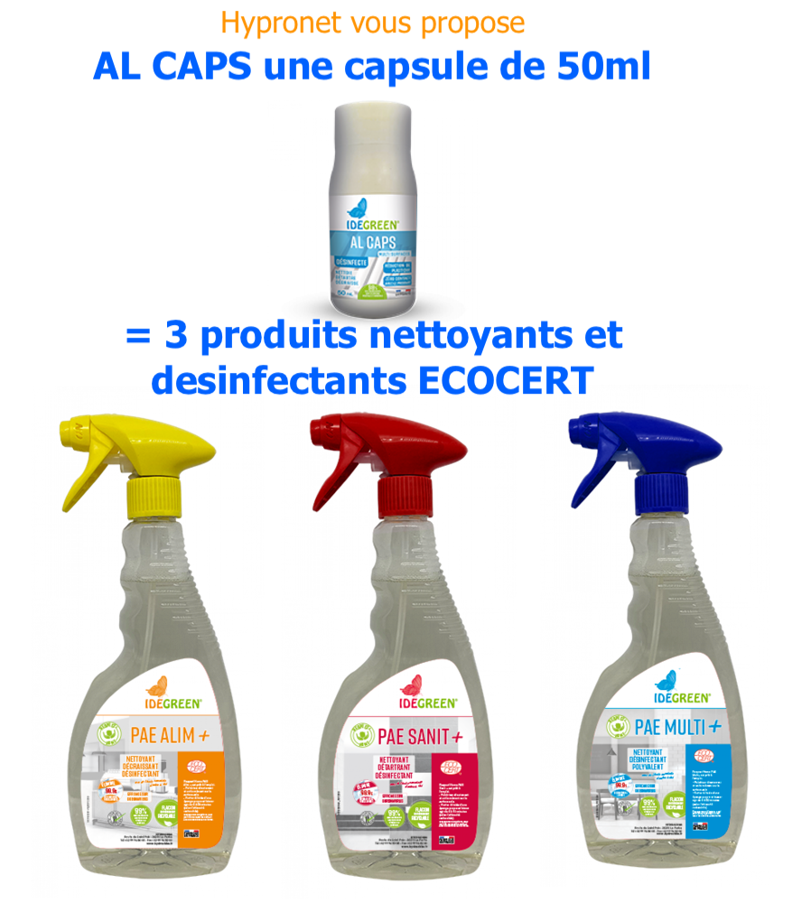 AL CAPS Trois produits de desinfection et de nettoyage